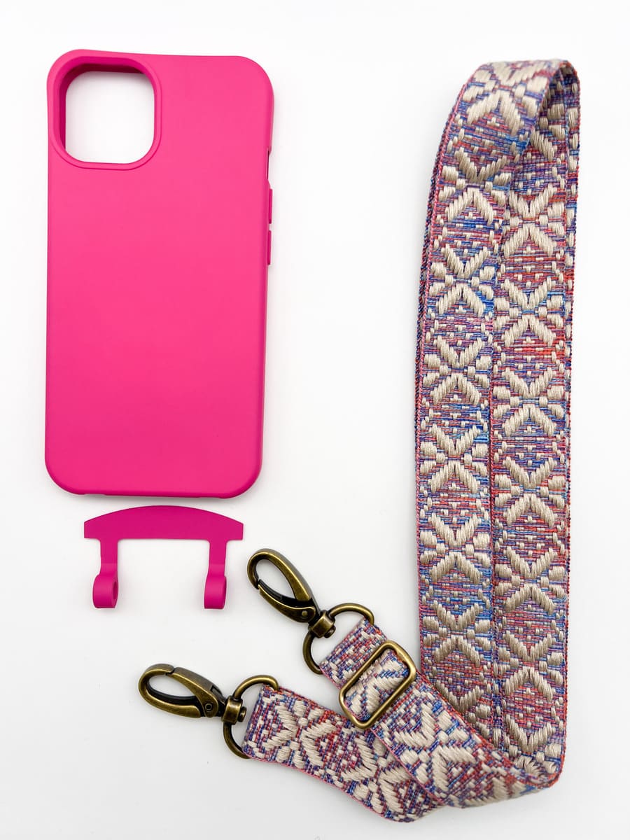 Set Handykette MAYA PASTELL mit Hülle HOT PINK für iPhone