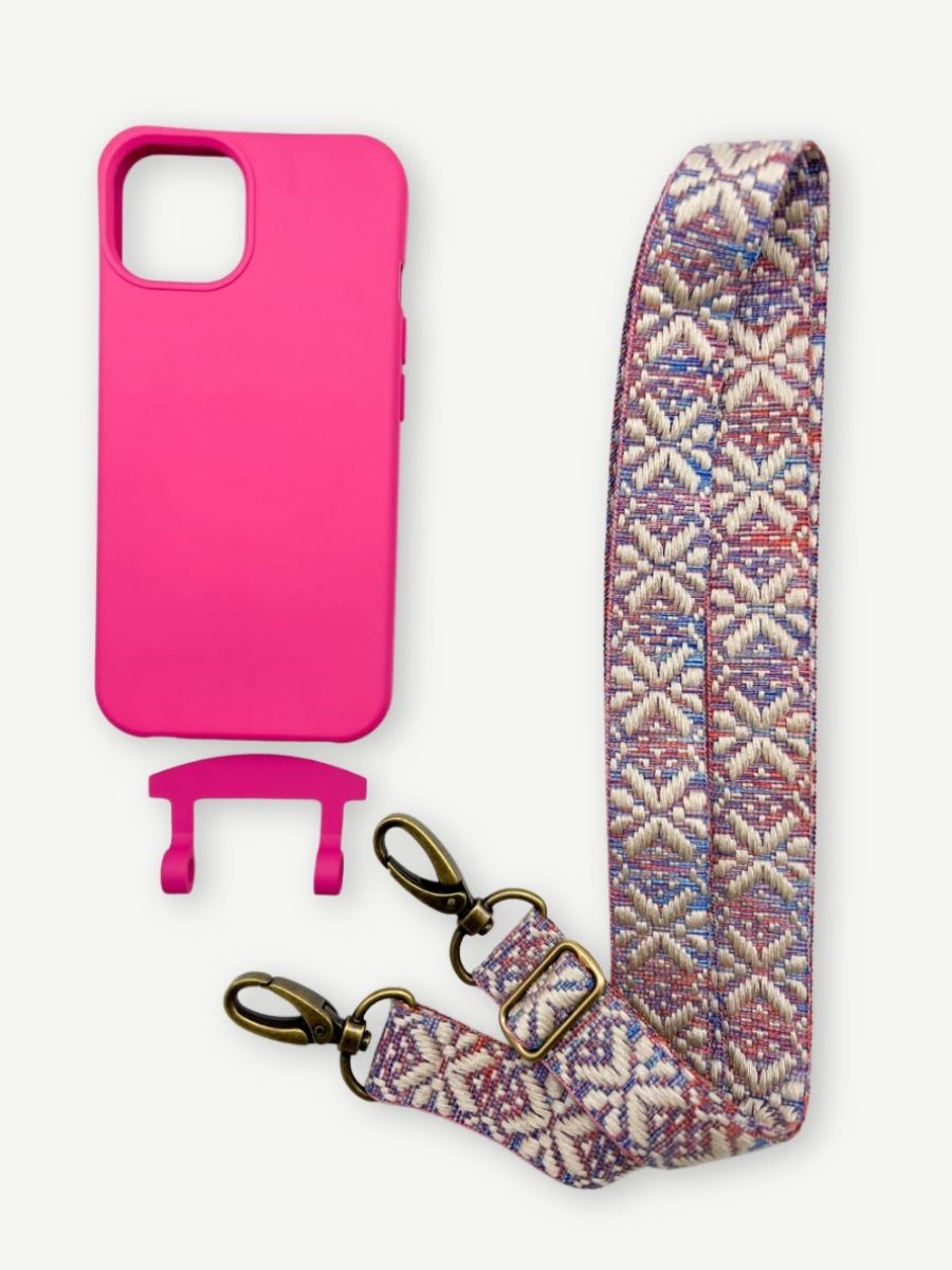 Set Handykette MAYA PASTELL mit Hülle HOT PINK für iPhone