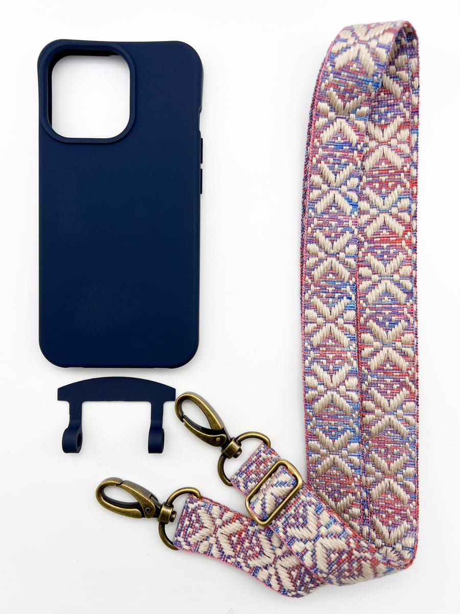Set Handykette MAYA PASTELL mit Hülle NAVY für iPhone