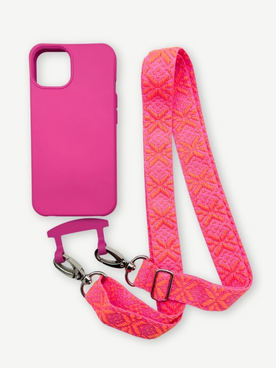 Set Handykette MAYA PINK ORANGE mit Hülle HOT PINK für iPhone