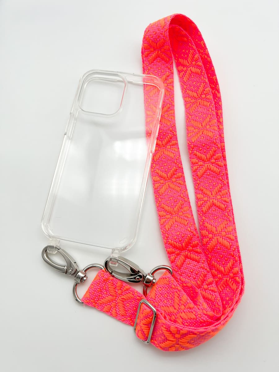 Handykette MAYA PINK ORANGE Set mit Hülle transparent