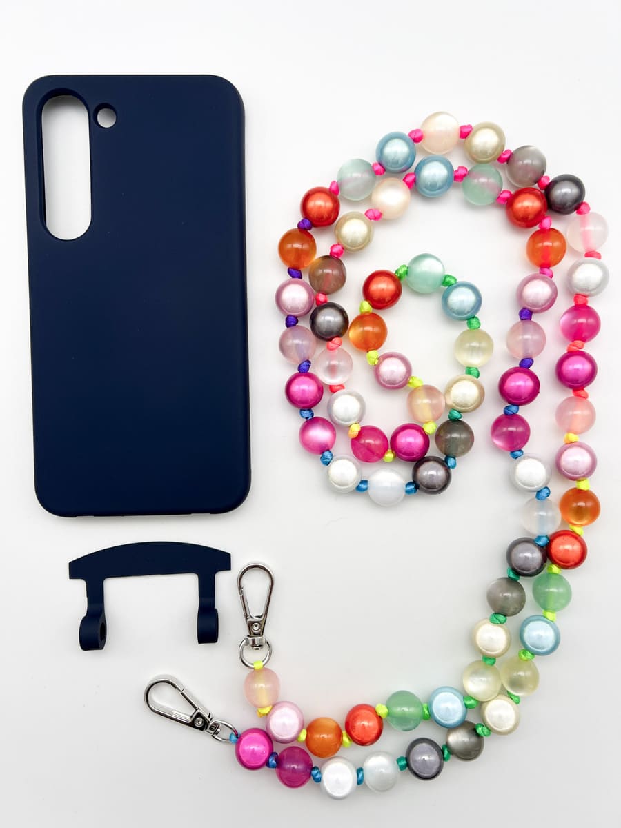 Set Handykette MIRACLE RAINBOW PASTELL mit Hülle NAVY für Samsung