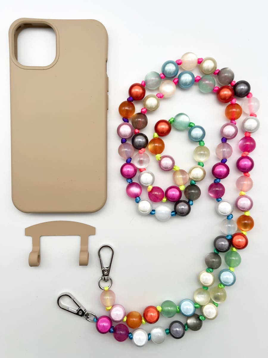 Set Handykette MIRACLE RAINBOW PASTELL mit Hülle TOFFEE für iPhone