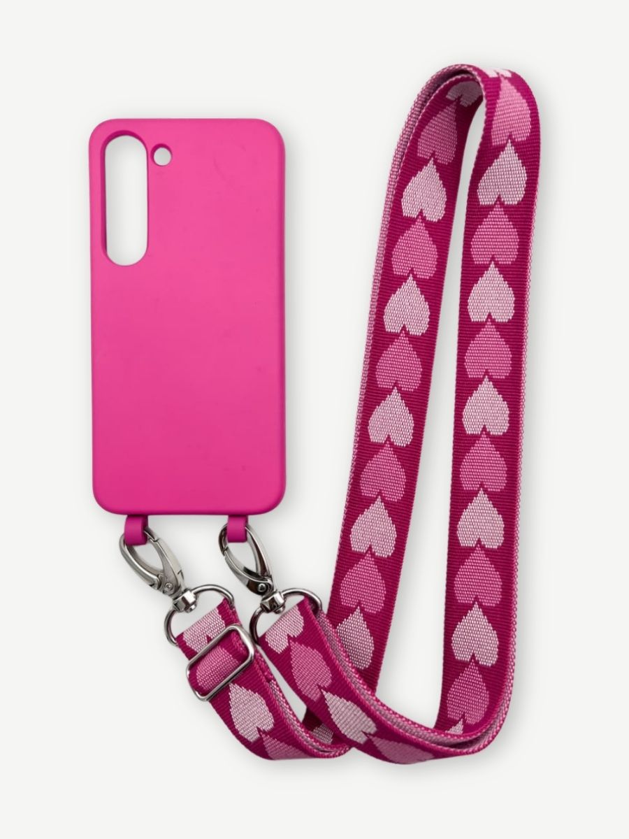 Set Handykette PINKY HEARTS mit Hülle HOT PINK für Samsung
