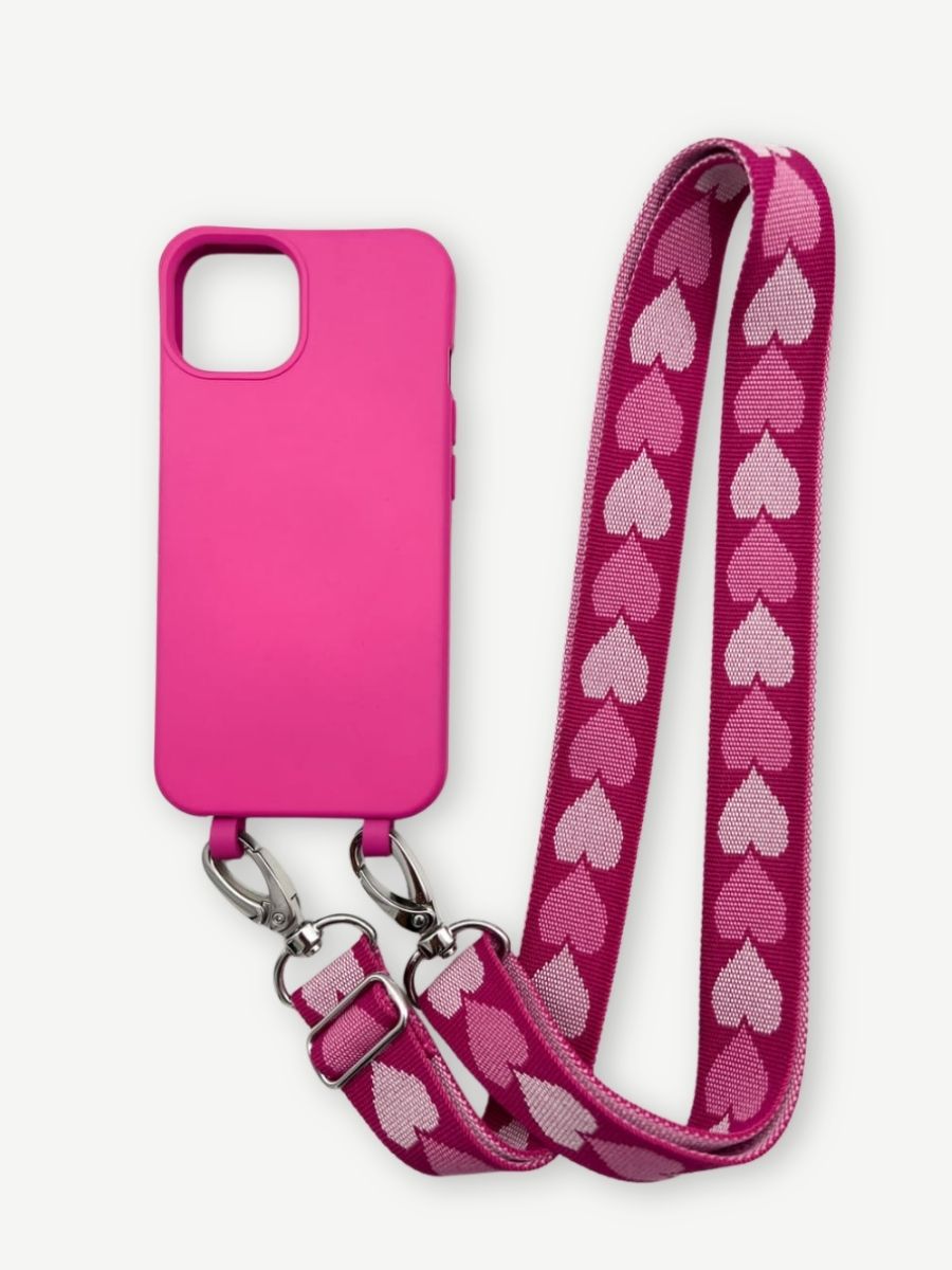 Set Handykette PINKY HEARTS mit Hülle HOT PINK für iPhone