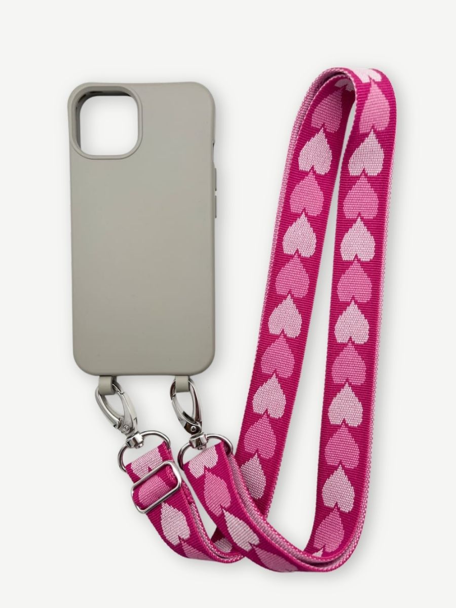 Set Handykette PINKY HEARTS mit Hülle STONE für iPhone