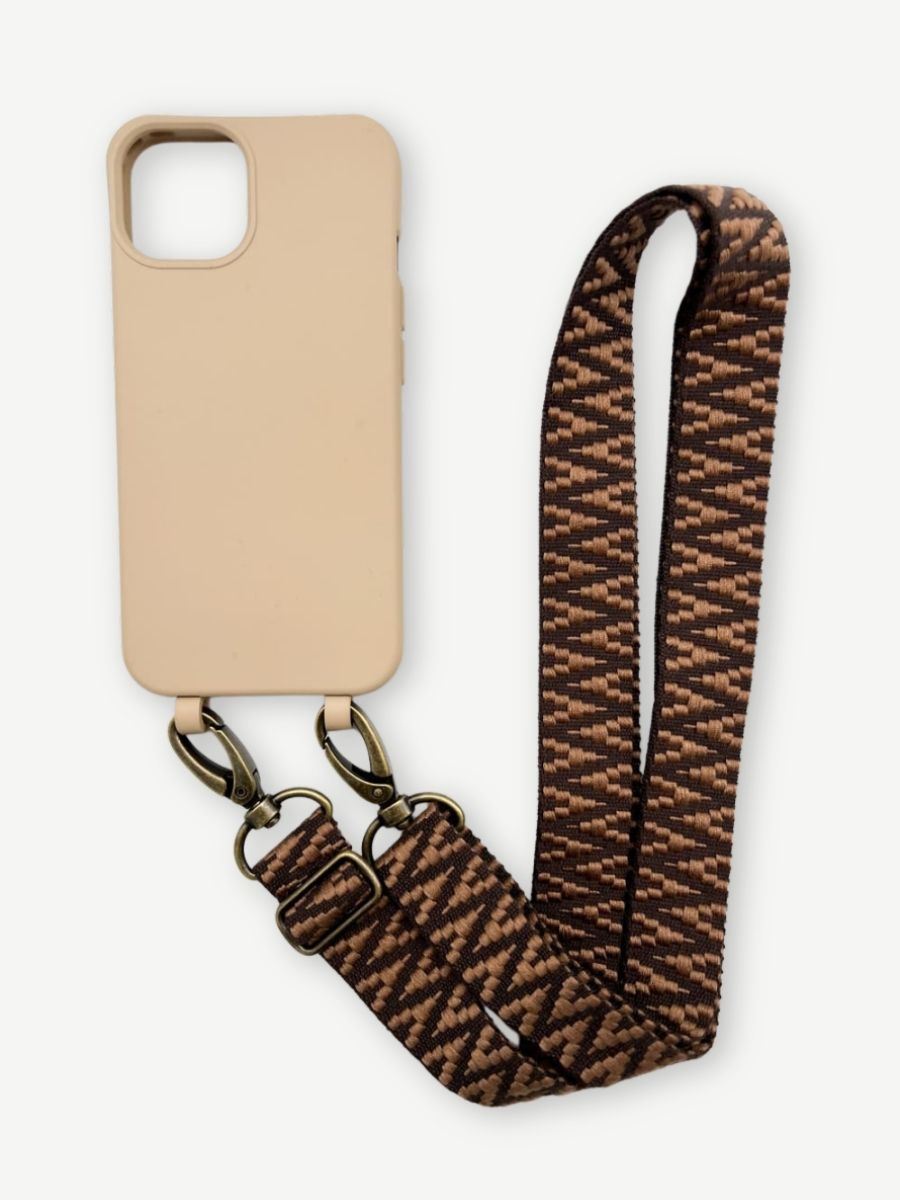 Set Handykette STRIPES COFFEE mit Hülle TOFFEE für iPhone beige