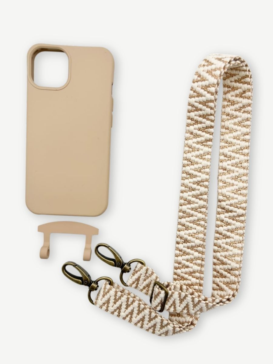 Set Handykette STRIPES GOLD mit Hülle TOFFEE für iPhone