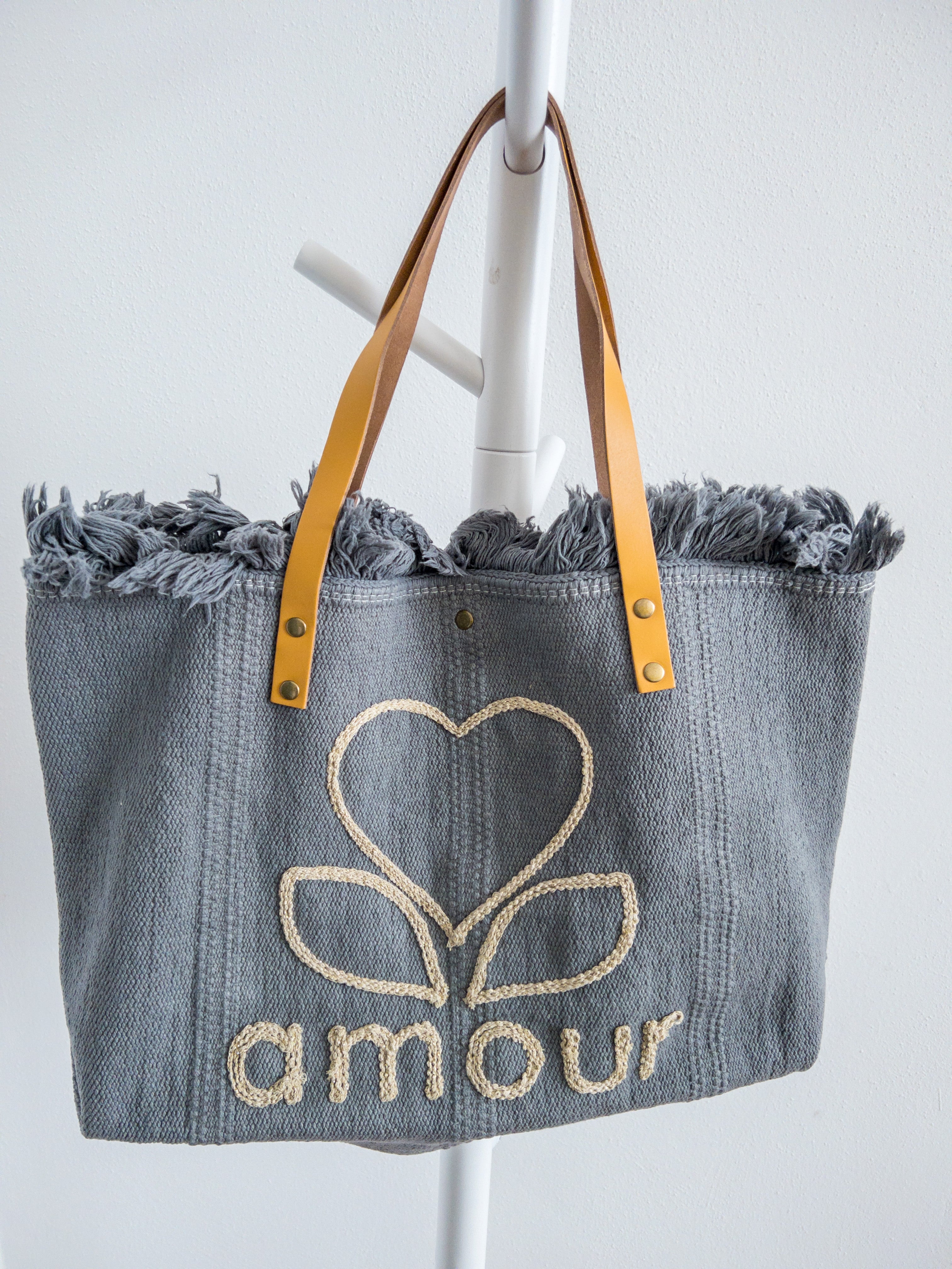 Strandtasche MON AMOUR blaugrau