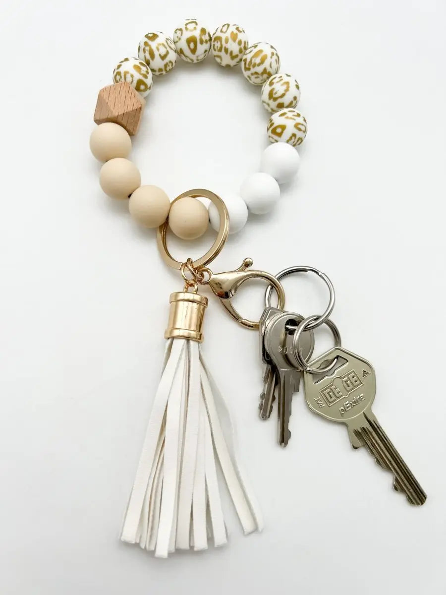 Schlüsselanhänger Handgelenk beige leo