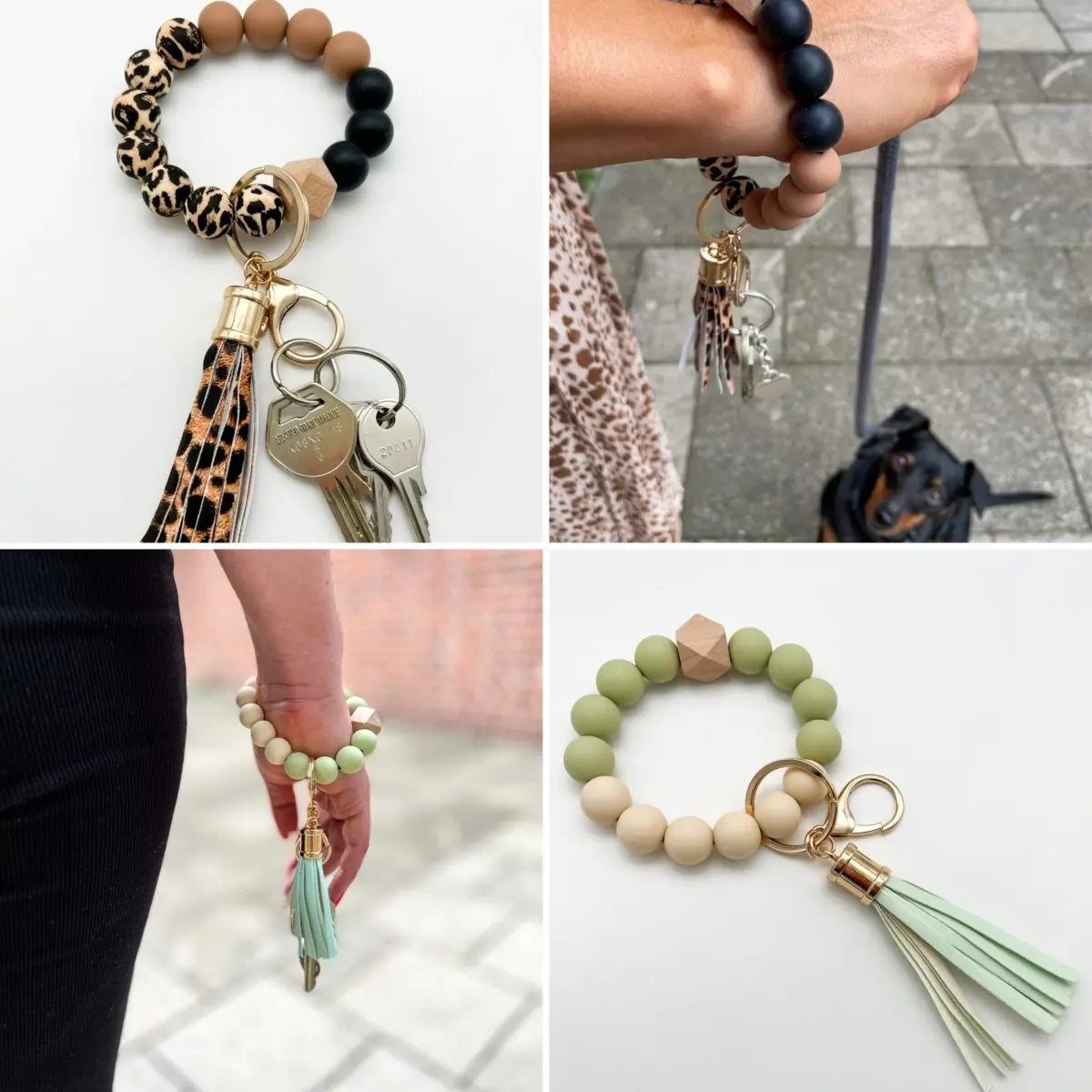 Schlüsselanhänger Handgelenk beige leo