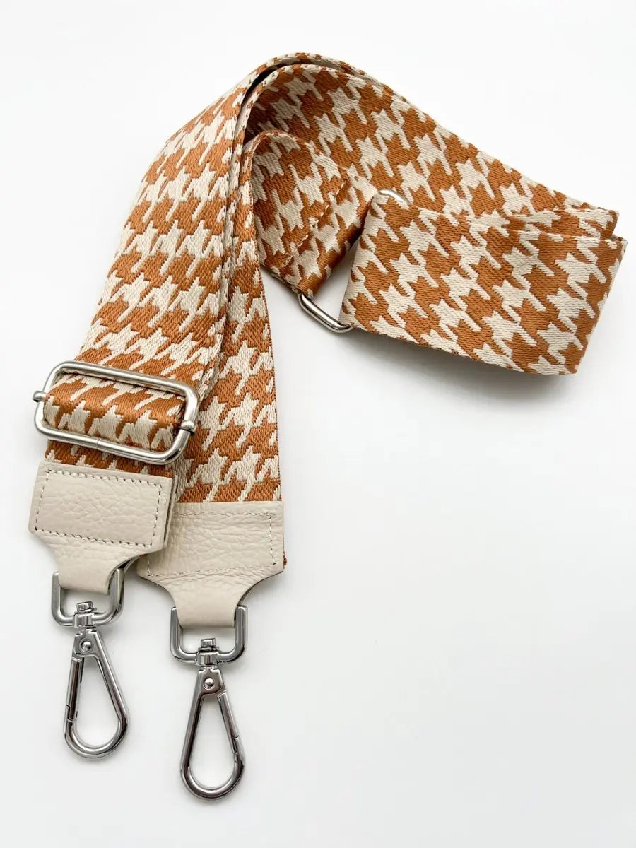 Crossbody Bag creme mit Gurt braun kariert