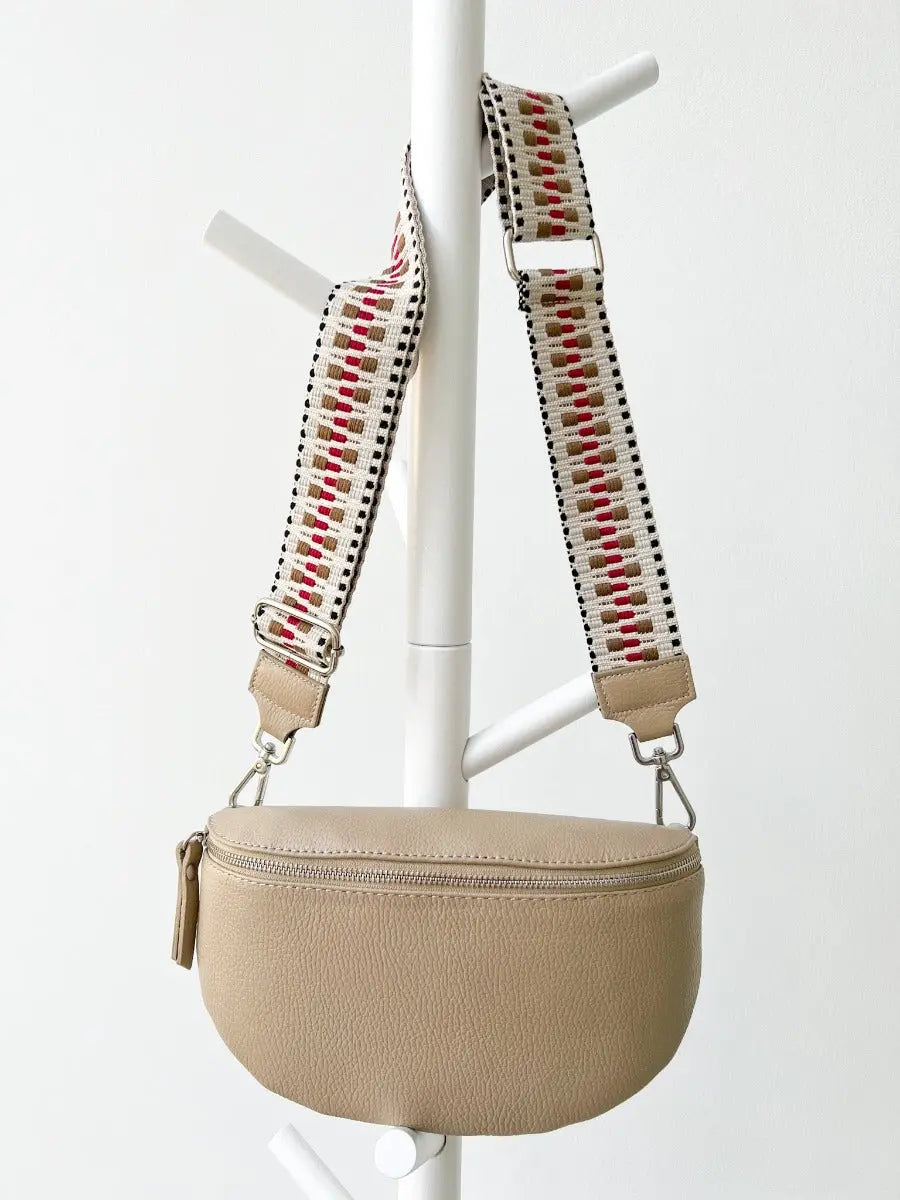 Crossbody BAg beige mit gurt beige rot schwarz