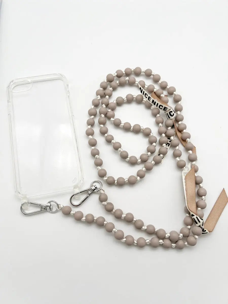 Handykette aus Holzperlen beige