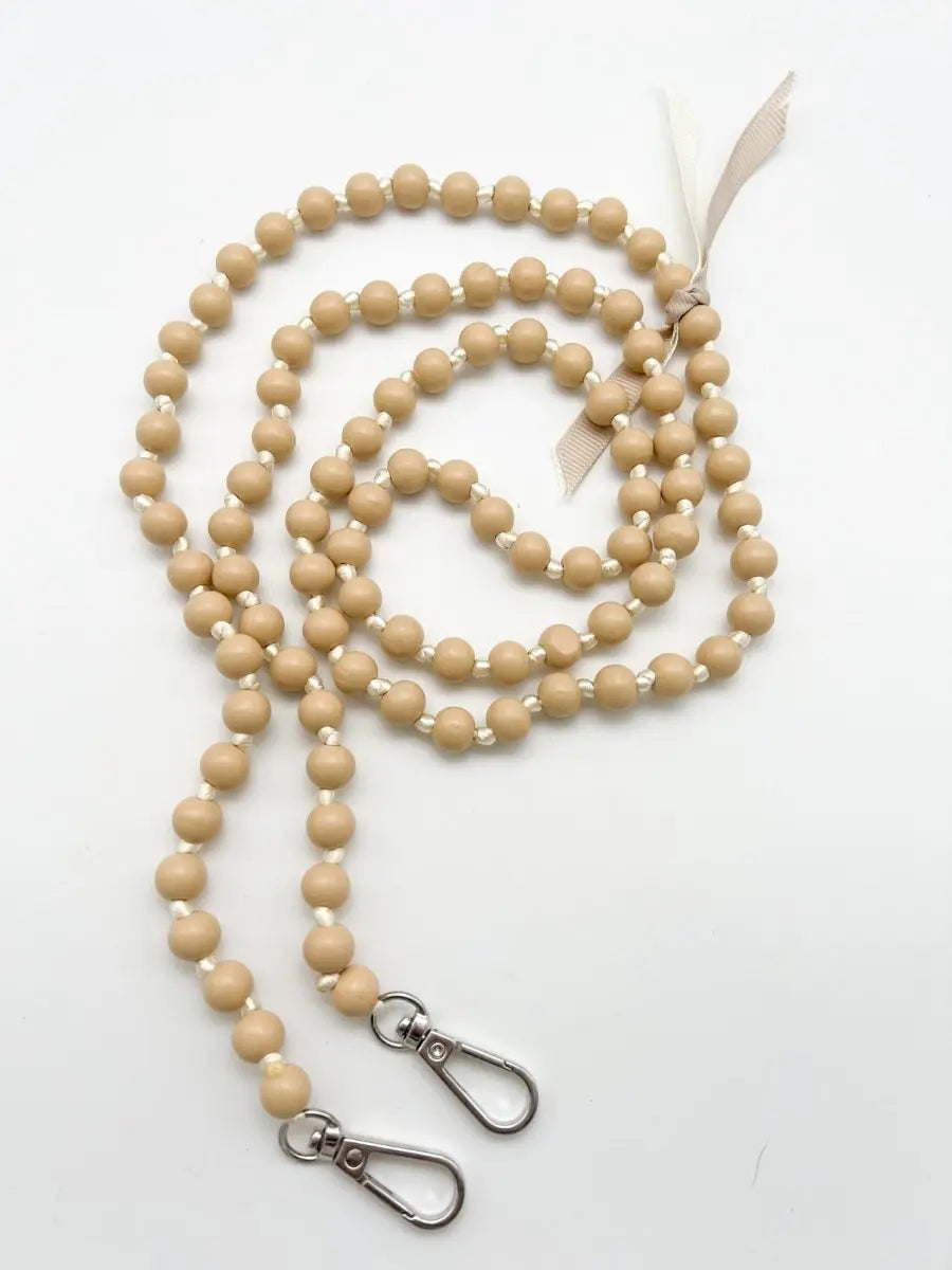 Handykette aus Holzperlen beige