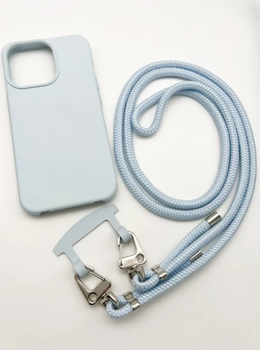 handyhülle mit ösen und kordel hellblau Handykette