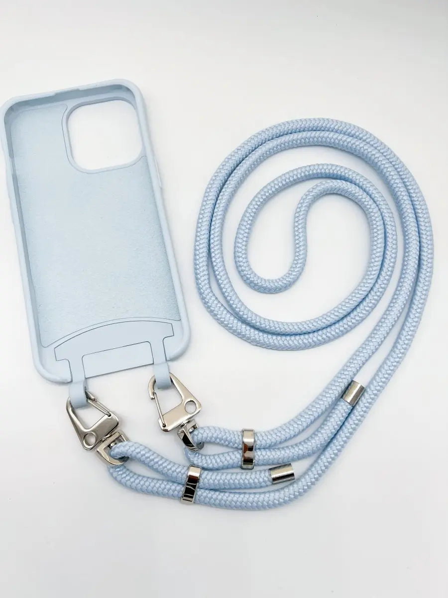 handyhülle mit ösen und kordel hellblau Handykette