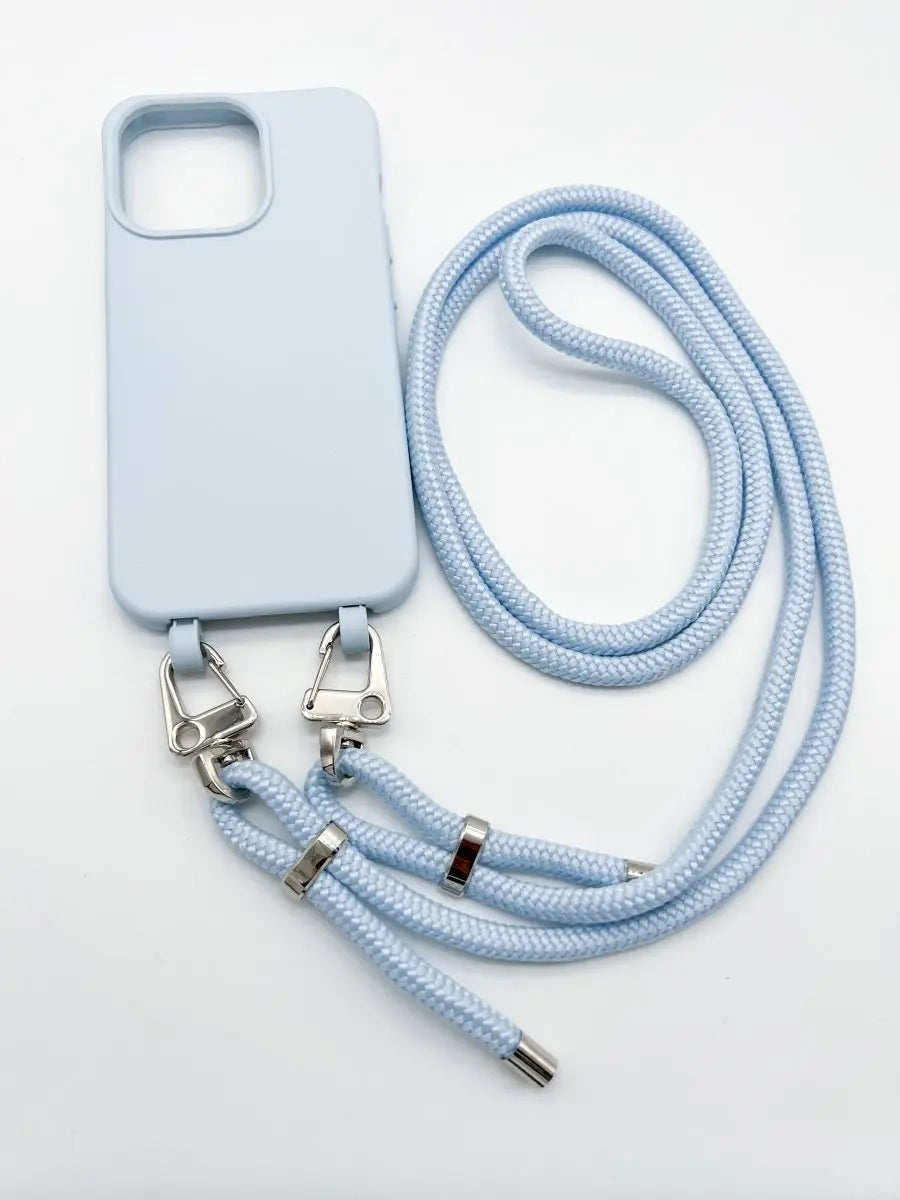 handyhülle mit ösen und kordel hellblau Handykette