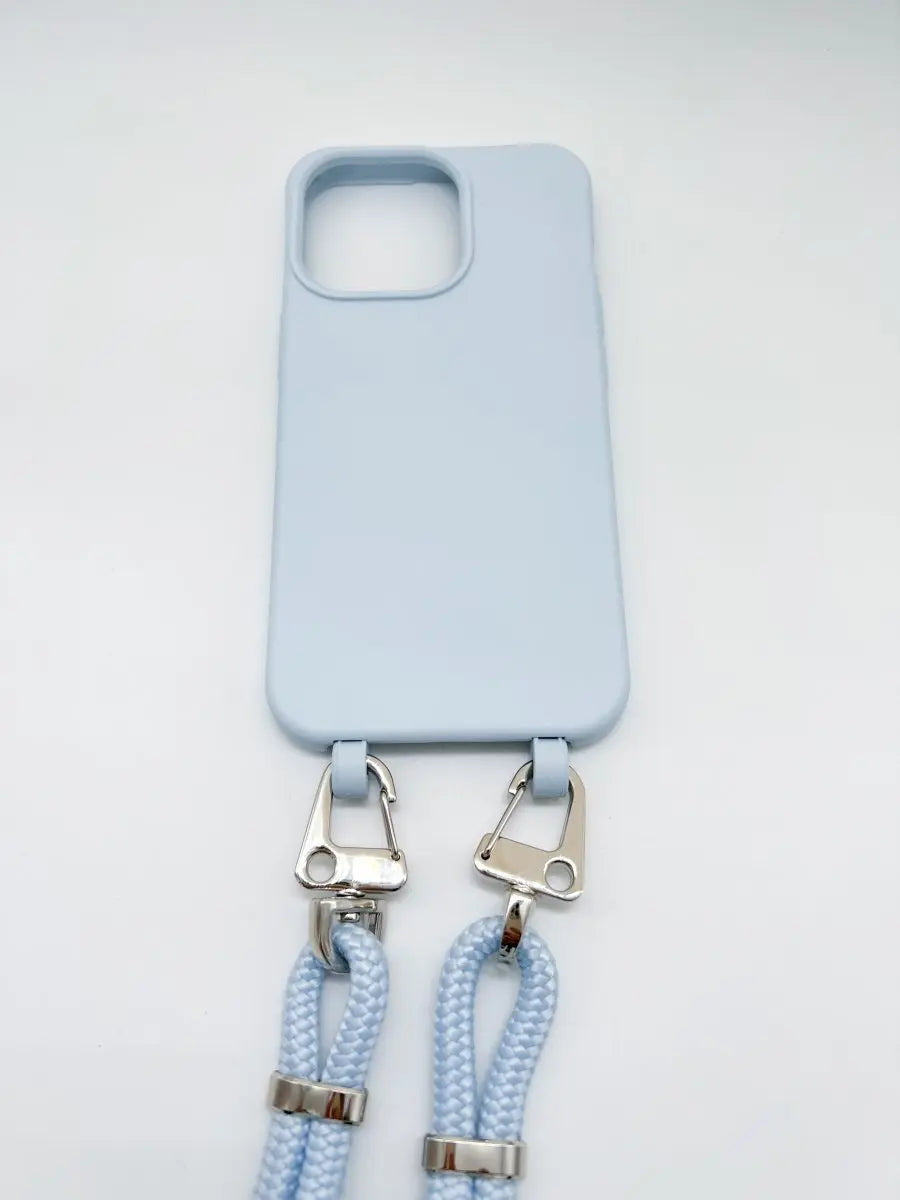 handyhülle mit ösen und kordel hellblau Handykette