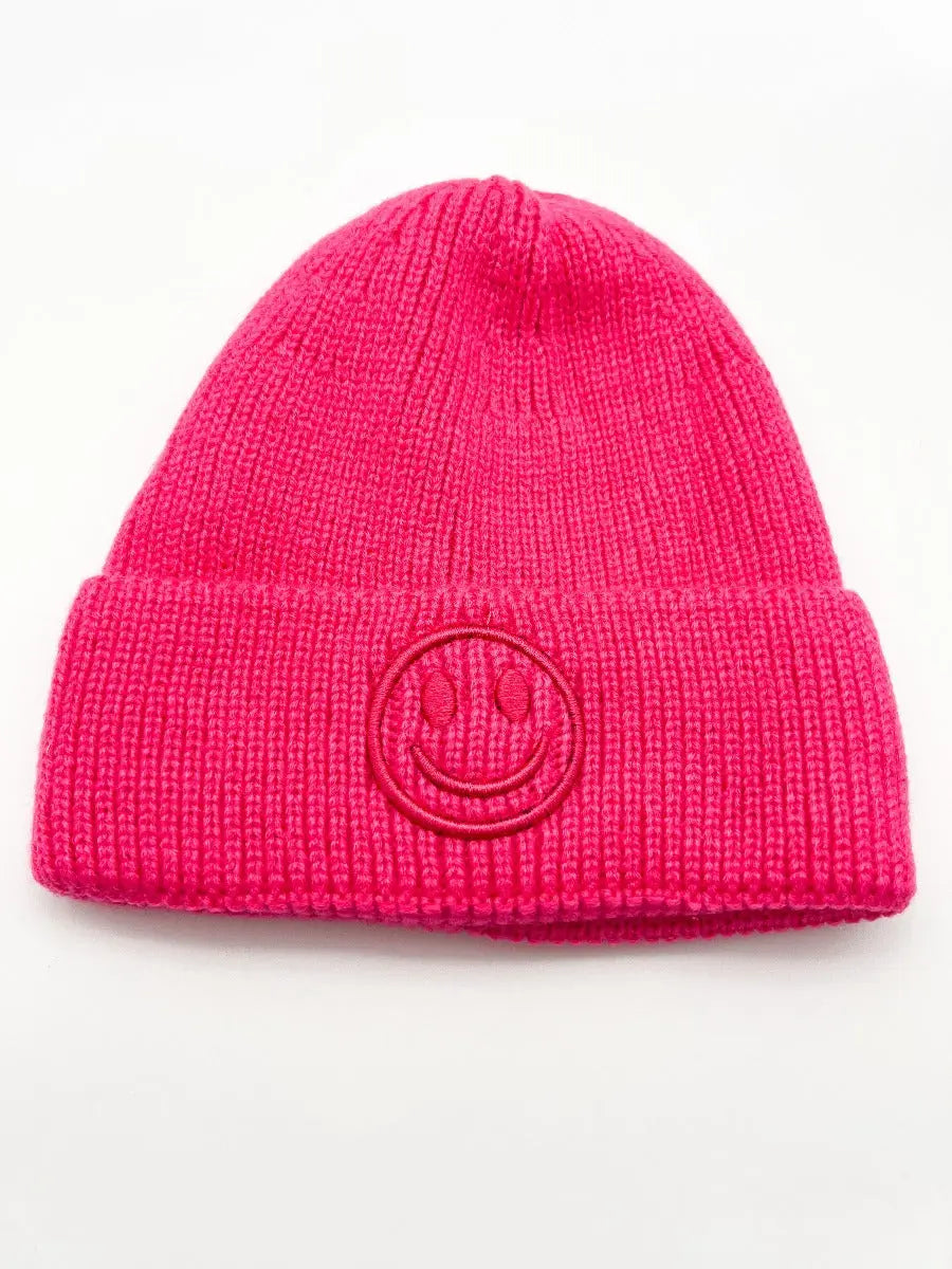 Strickmütze pink mit Smiley