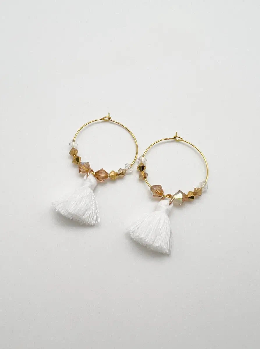 Ohrringe gold mit Quasten weiss