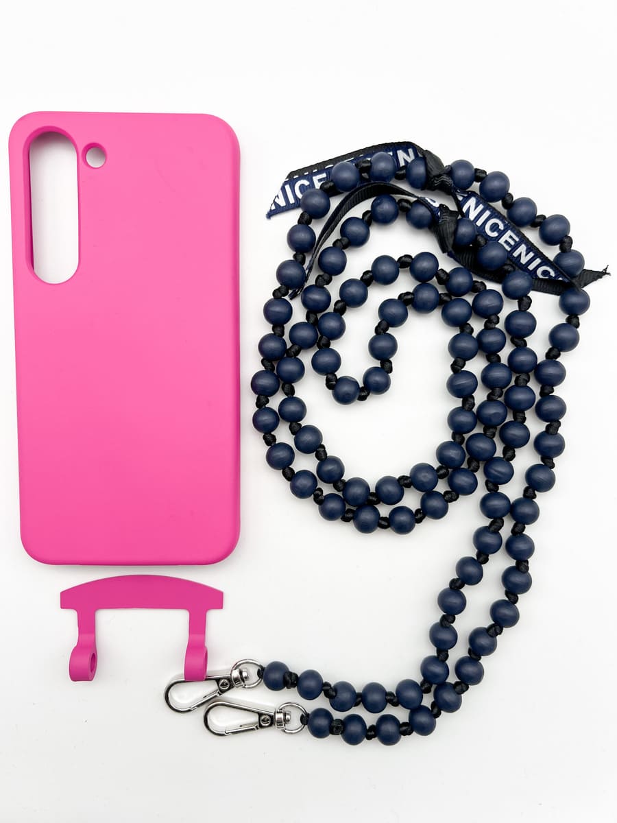 Set Handykette IBIZA BLACK mit Hülle HOT PINK für Samsung