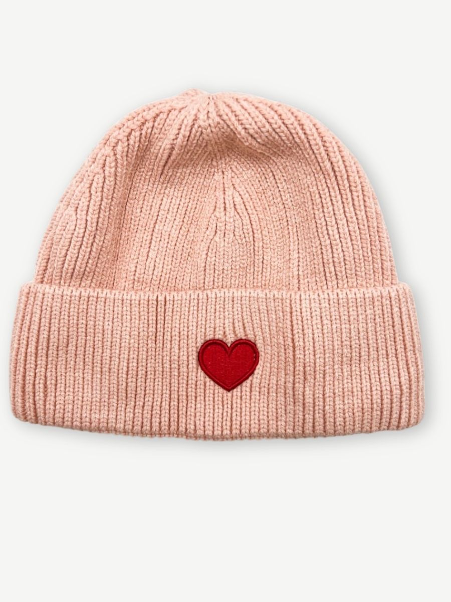 Strickmütze rosa mit rotem Herz