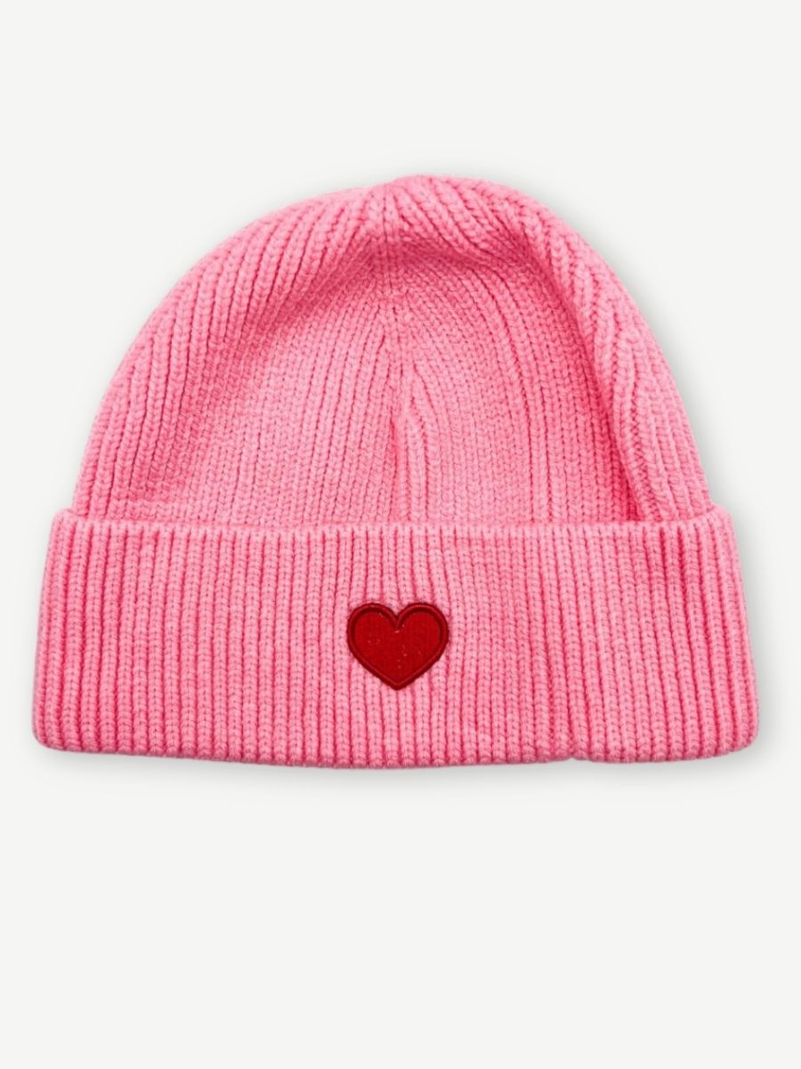 Strickmütze pink mit rotem Herz