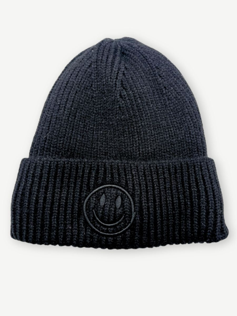 Strickmütze schwarz mit Smiley