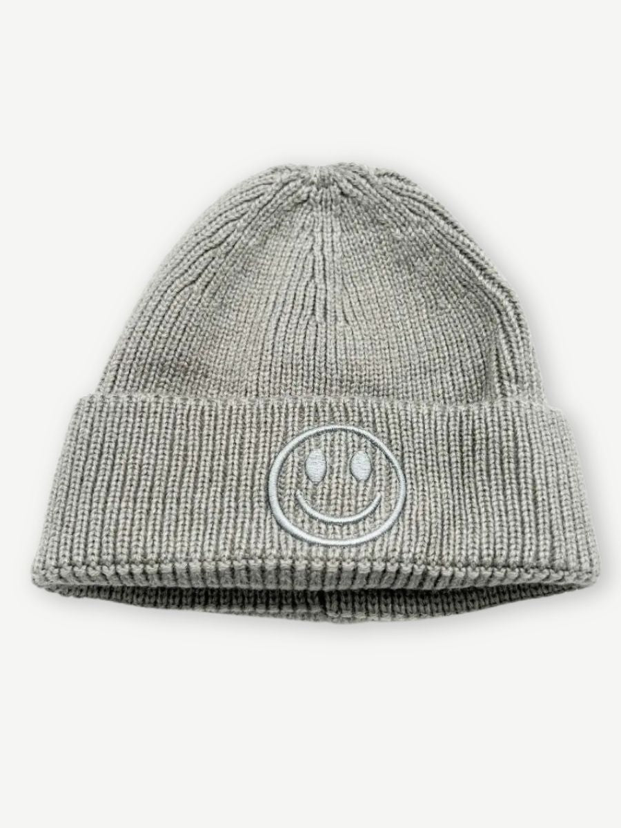Strickmütze grau mit Smiley