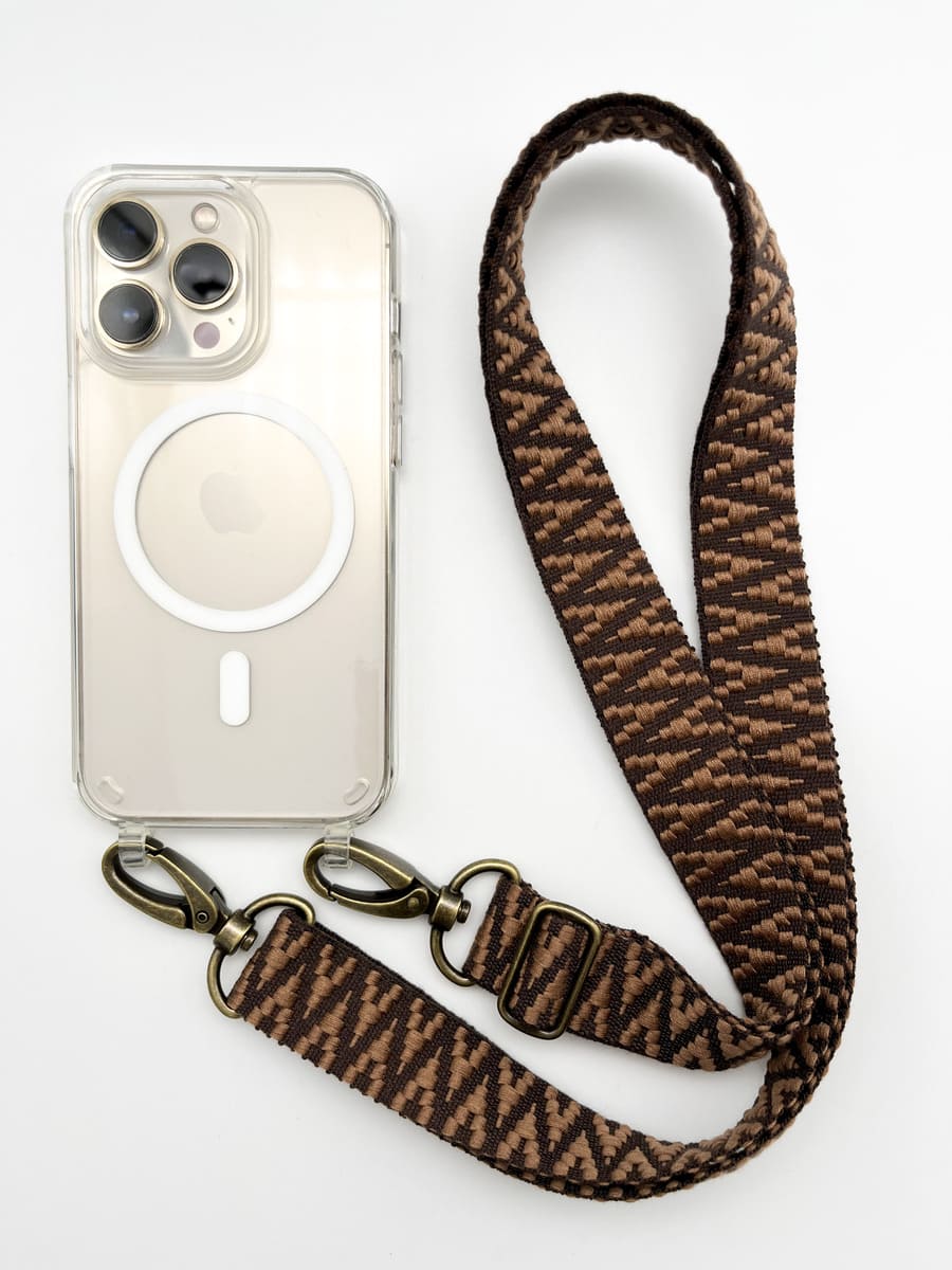 Handyband STRIPES COFFEE mit Handyhülle durchsichtig