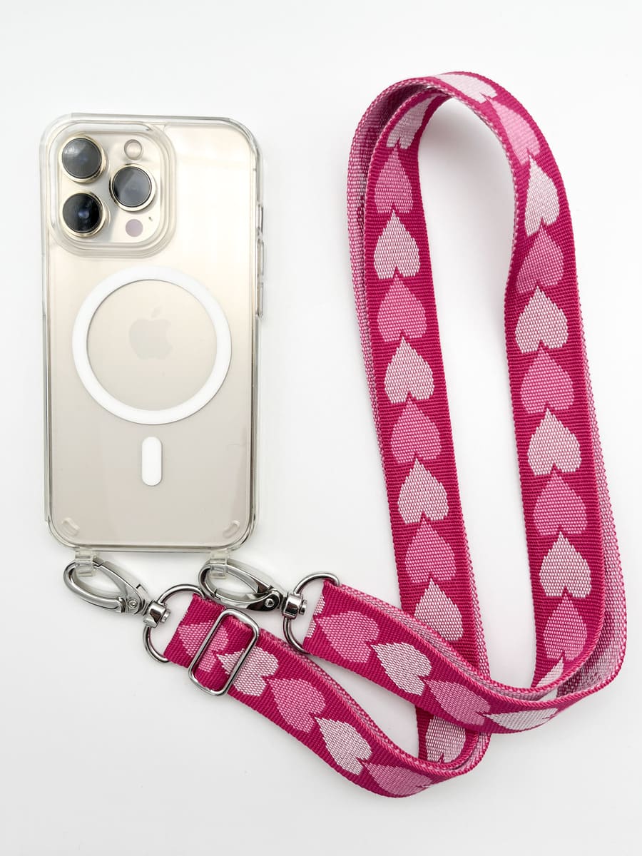 Handykette PINKY HEARTS Set mit Hülle transparent