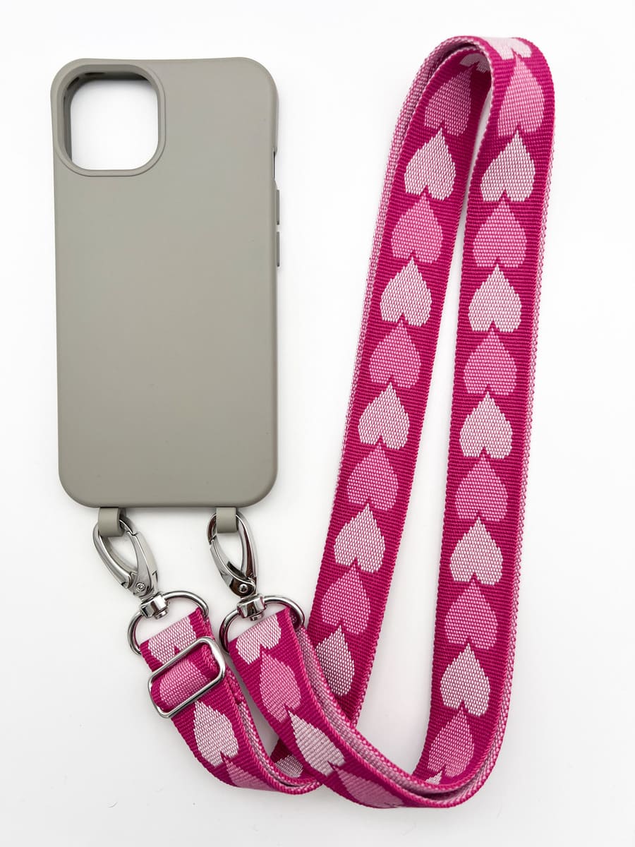 Handyband PINKY HEARTS mit Handyhülle grau