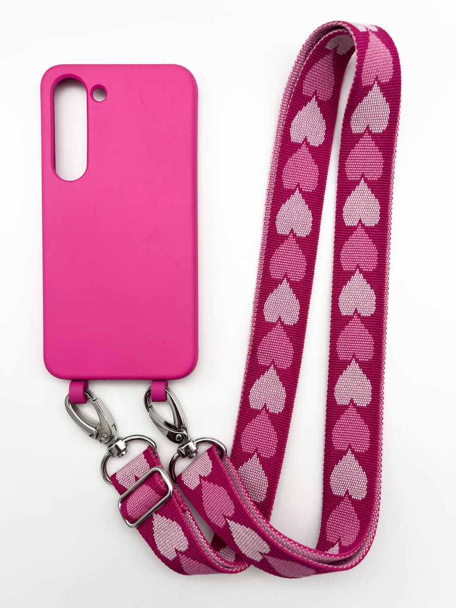 Set Handykette PINKY HEARTS mit Hülle HOT PINK für Samsung