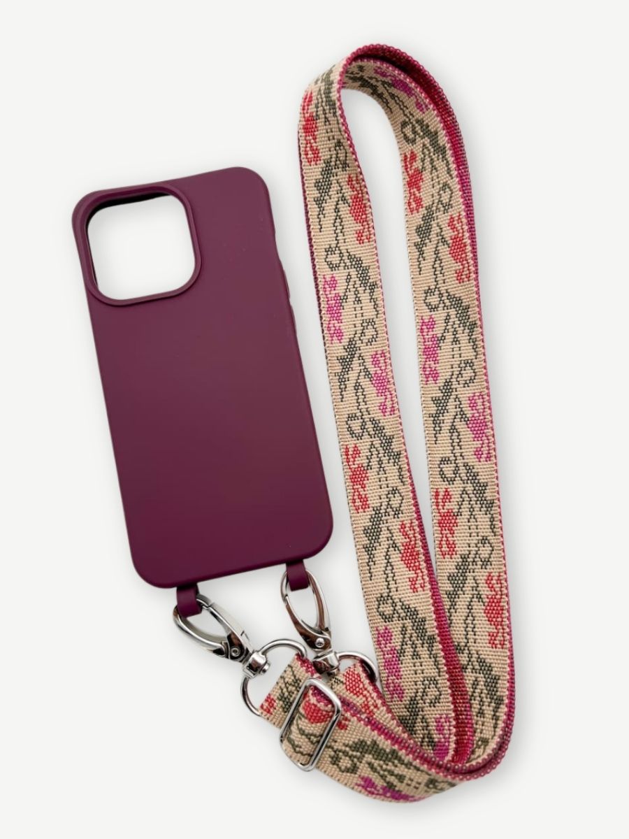 Handyband beige mit Trachten Muster mit Hülle berry