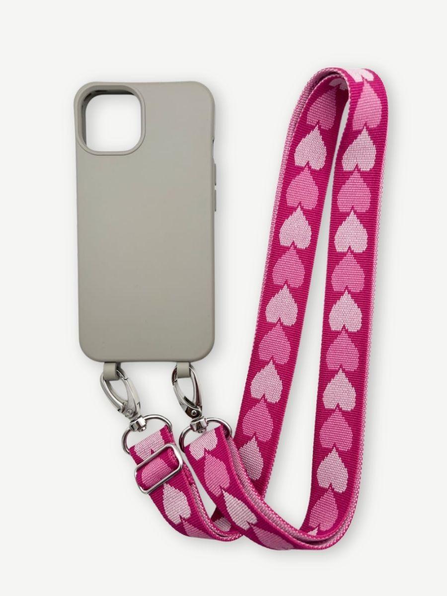 Handyband PINKY HEARTS mit Handyhülle grau