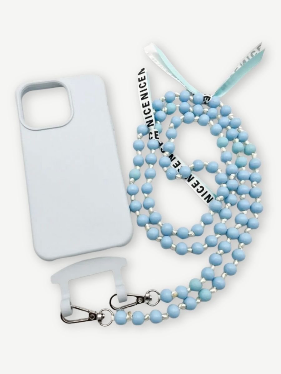 Handykette aus Holzperlen hellblau Handyhülle blau