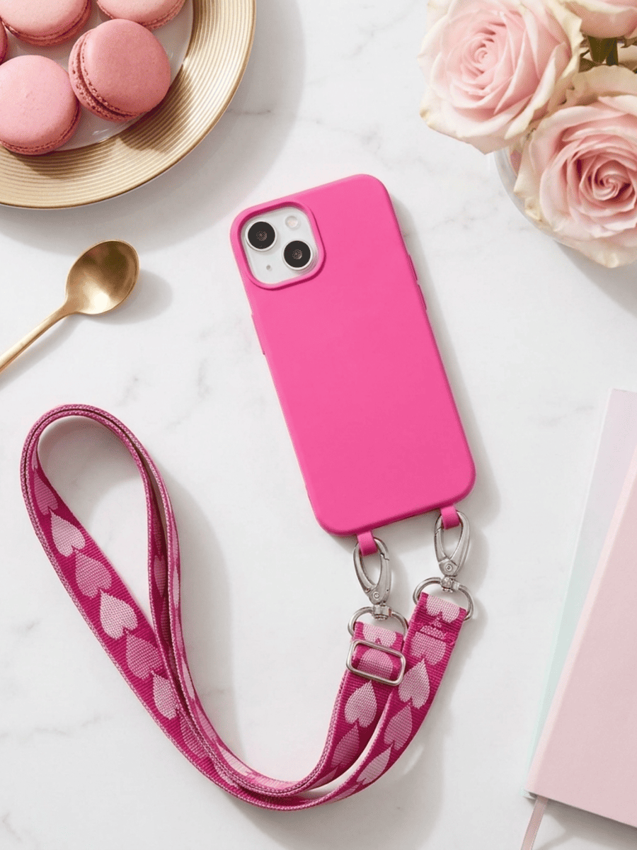 Handykette pinky hearts iPhone mit rosen