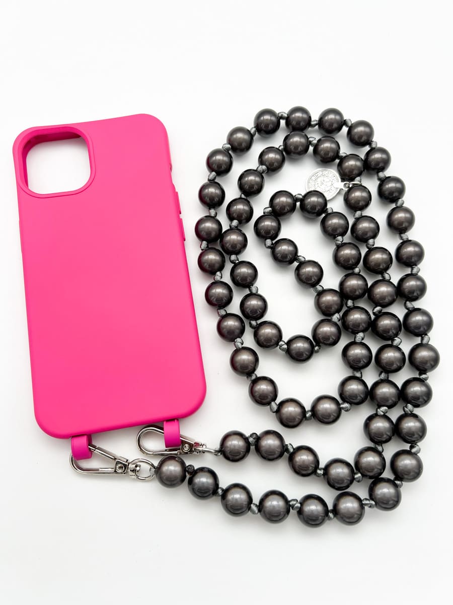 Set Handykette MIRACLE ANTHRAZIT mit Hülle HOT PINK für iPhone