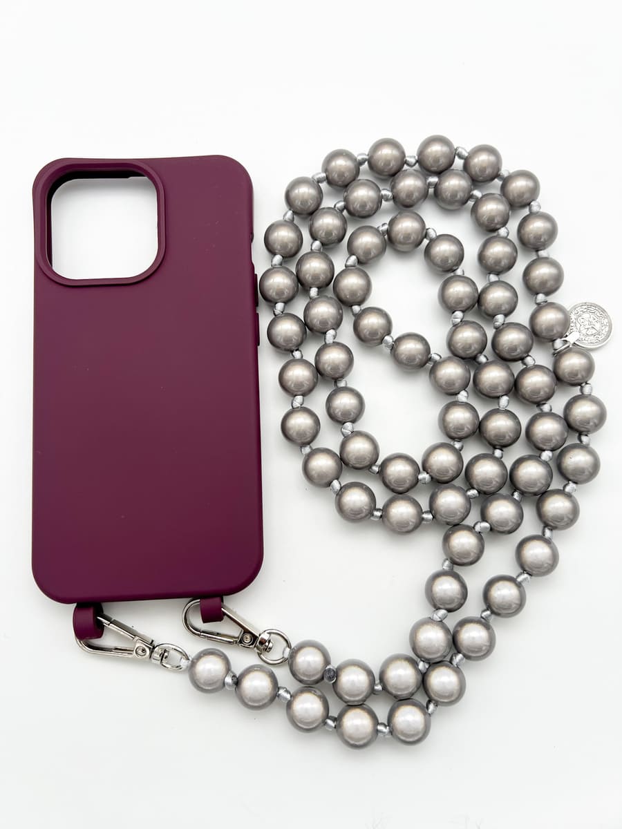 Kette grau aus Magic Pearls Handykette Hülle berry