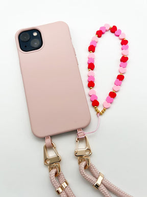 Handyanhänger Herzen rot pink mit Hülle rosa