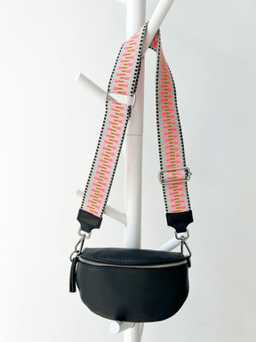 Crossbody Bag mit Gurt Neon schwarz weiss Streifen