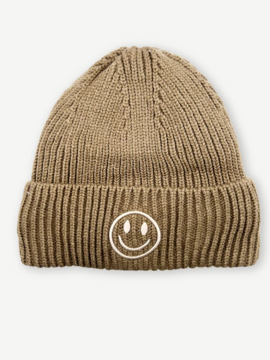 Strickmütze braun mit Smiley