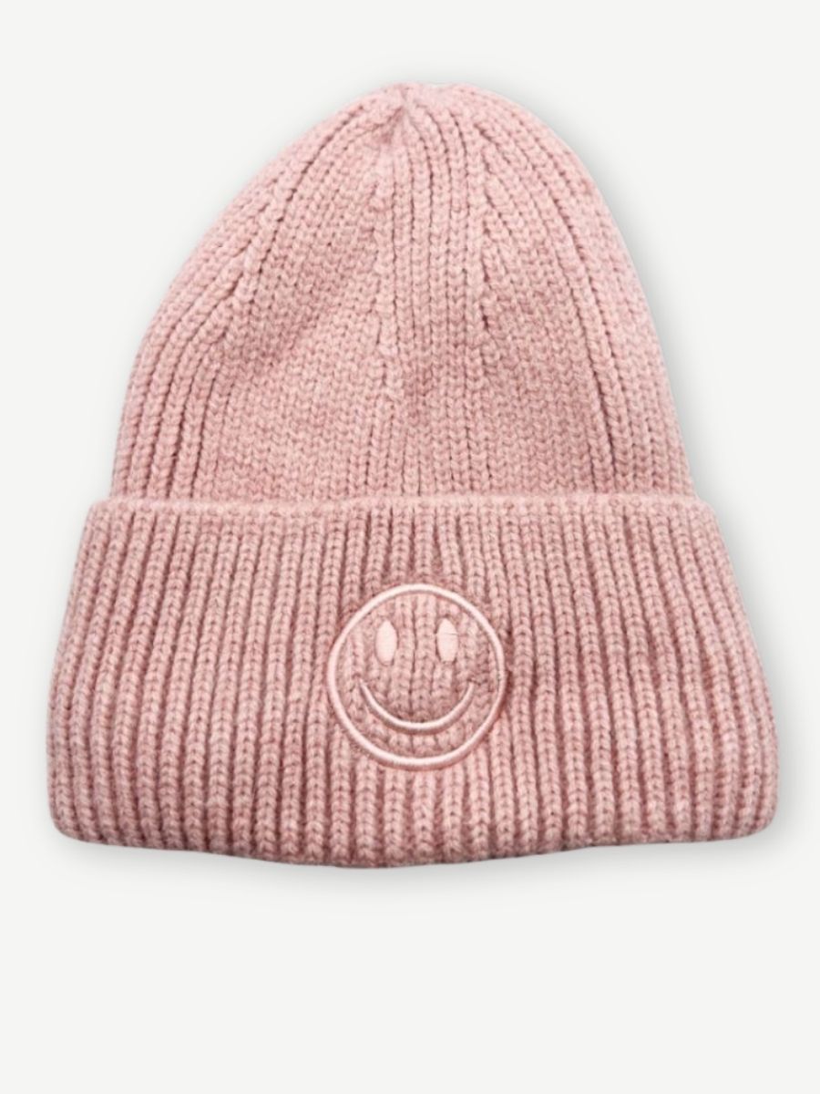 Strickmütze rosa mit Smiley
