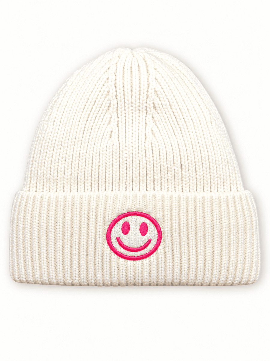 Mütze mit Smiley Stickerei weiss pink