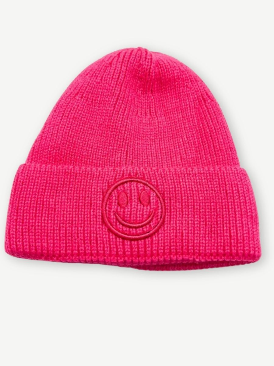 Strickmütze pink mit Smiley