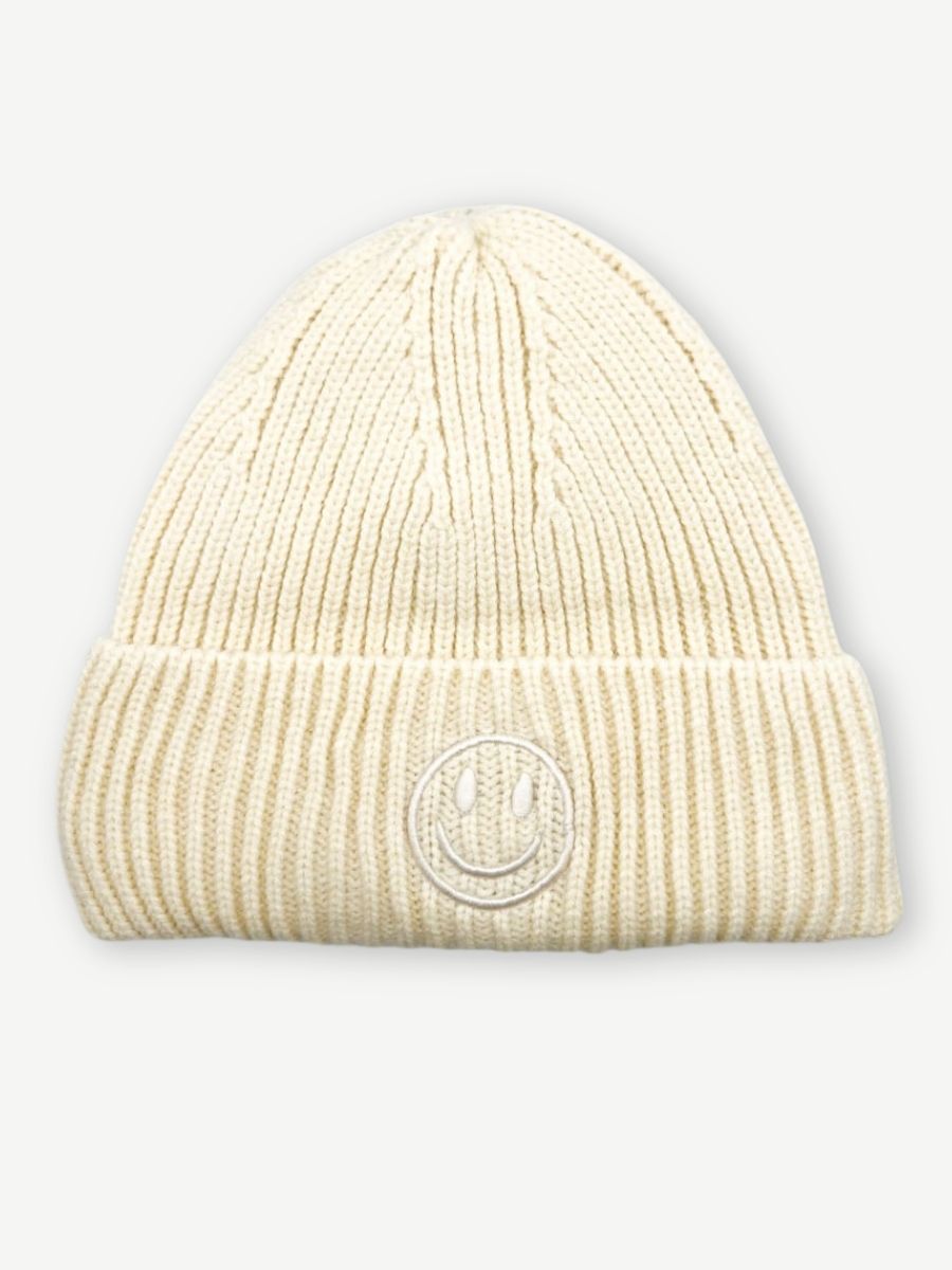 Strickmütze creme mit Smiley