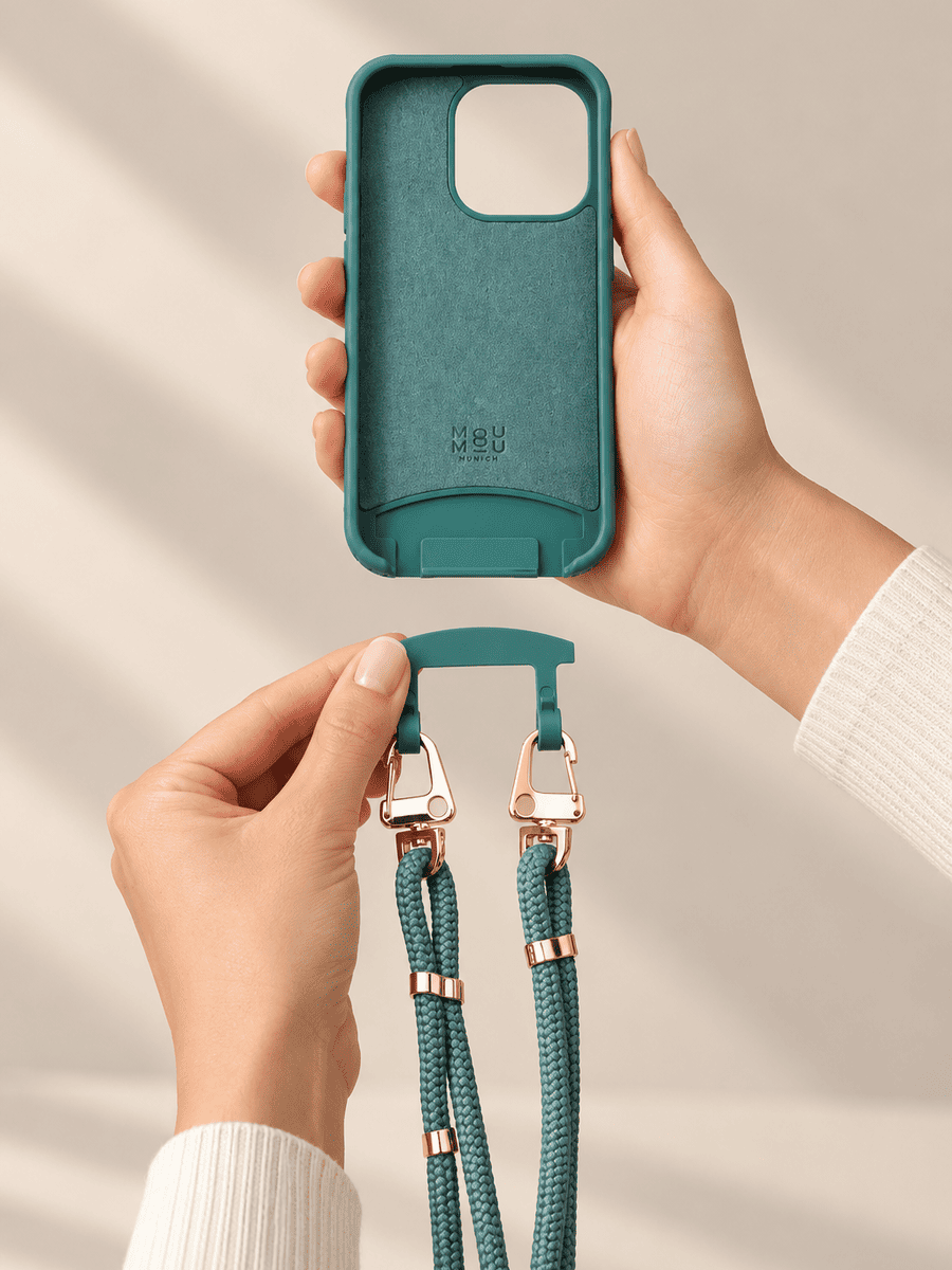 Petrol farbene Handyhülle mit abnehmbarer Handykette für iphone