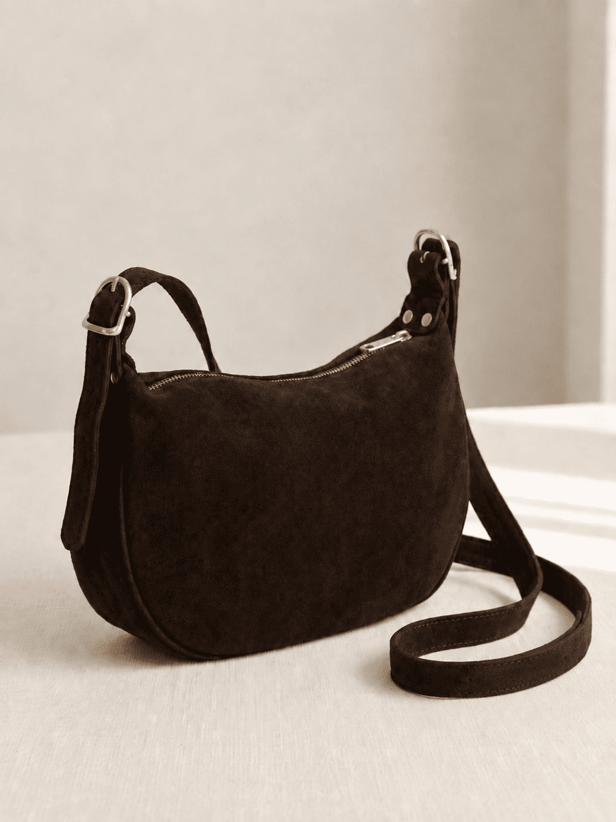 Runde Schultertasche MOON BAG dunkelbraun