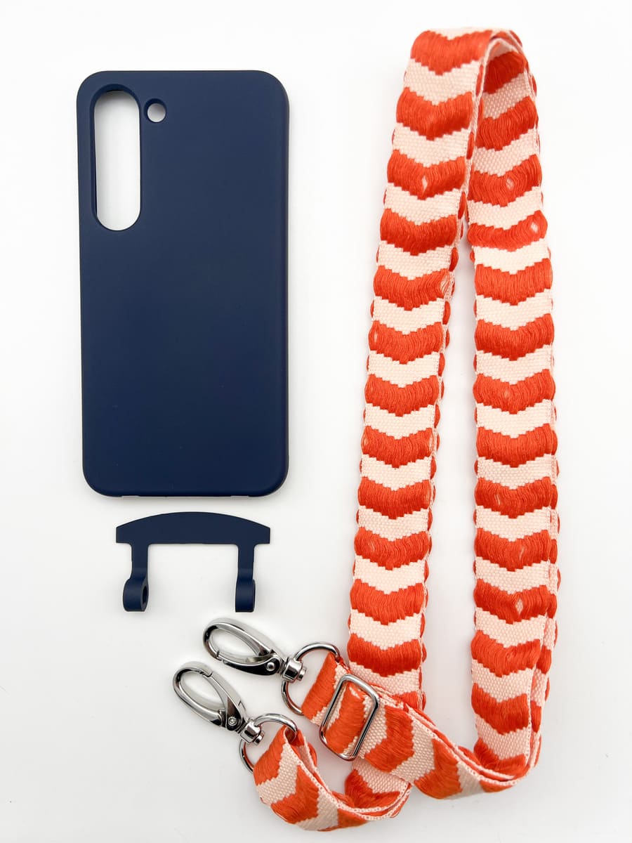 Set Handykette ARROW ORANGE mit Hülle NAVY für Samsung